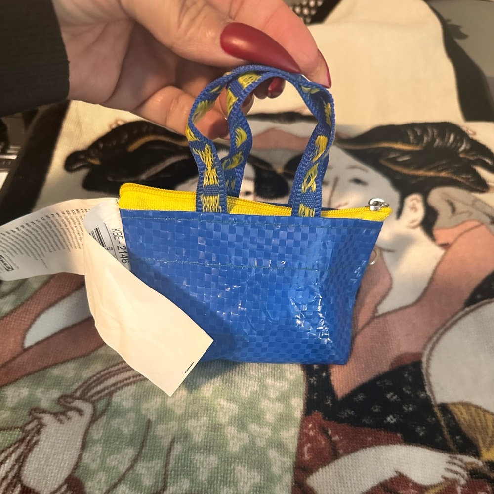 Ikea Mini Bag Pouch with Zipper Mini Coin Keychain Bag Tote Key Holder Blue